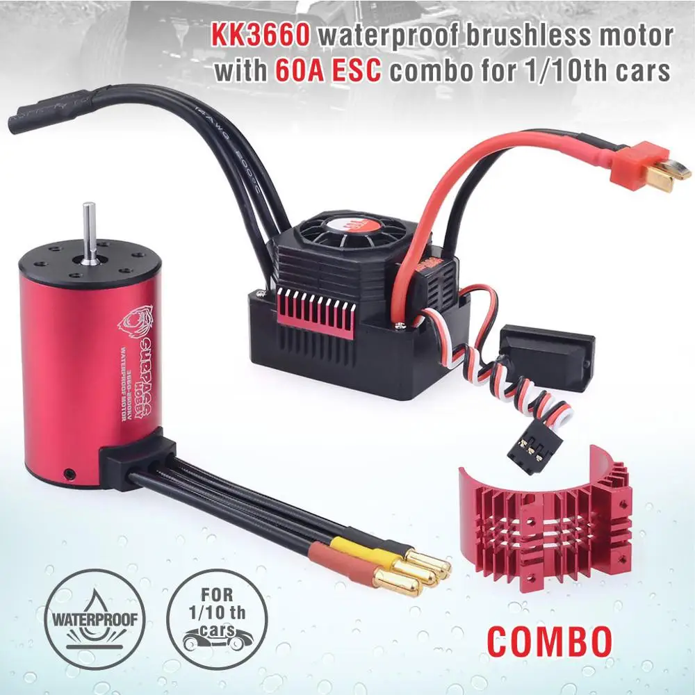 

Surpass Hobby KK Waterproof ESC Brushless Motor 3660 2250/2600/3500KV with 60A ESC Heat Sink for 1/10 RC Car Tamiya Axial Redcat