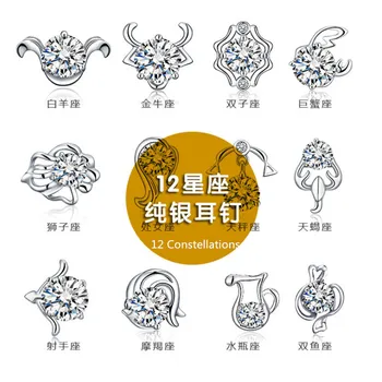 

Lo Paulina S925 Sterling Silver Stud Earrings Classic 12 constellations For Women Men Boys Girls Best Birthday Gifts