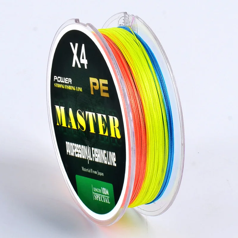 ABA TOP quality 4 strand pe braided fishing line meter 100 made in China factory - Цвет: Muiti 100m
