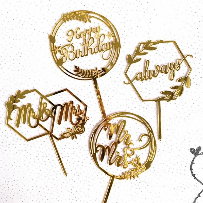 1 шт любовь "Mr& Mrs" "Always" Свадебный акриловый торт Топпер цветок Топпер для торта «С Днем Рождения» день рождения Свадебный торт украшение