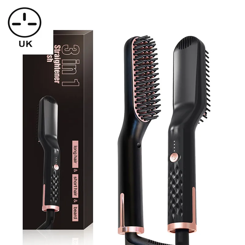 3 в 1 Hair straightener escova alisadora prancha para barba chapinha para barba modelador de cabelo chapinha para cabelo baby liss babyliss de cabelo modelador de cachos alisador de cabelo dropshipping store - Цвет: uk plug