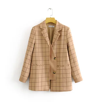 

women plaid stitching blazers 2020 fashion spring ladies full sleeve single breasted notched regular blazer chic female vintage