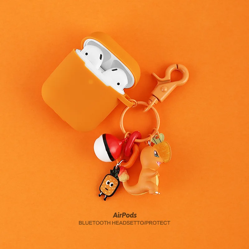

Pocket Monster Pokemon Pikachu Silcone Protection Airpods Case Figure Keychain Pendant Bluetooth Wireless Earphone Cover