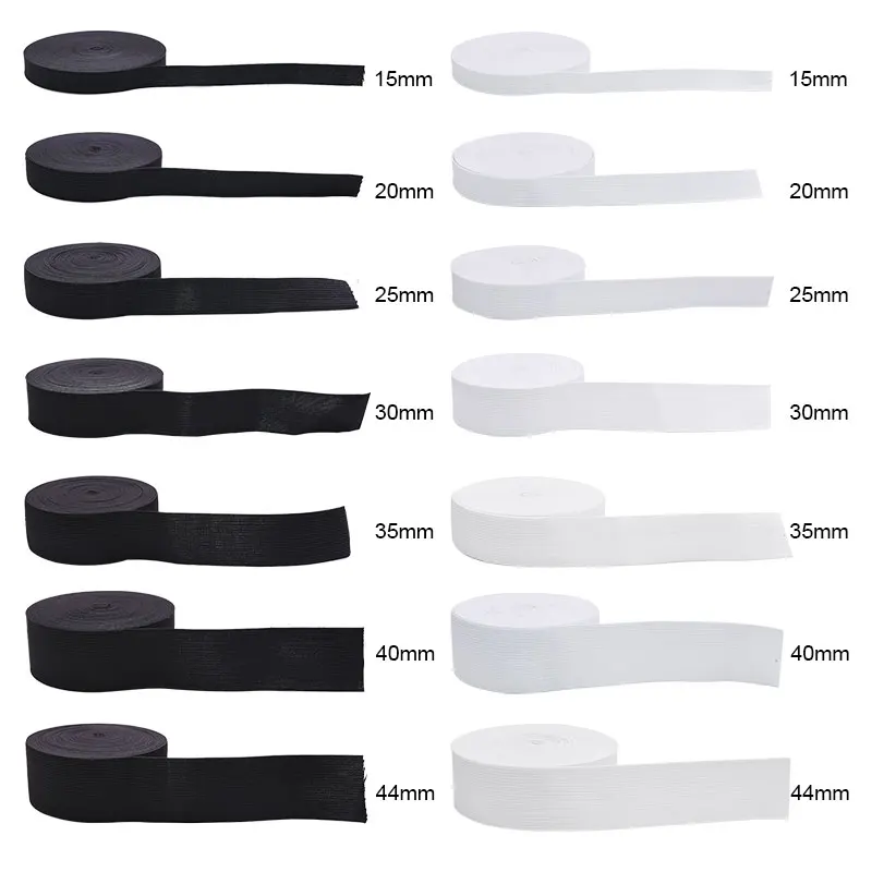 Banda elástica de costura de 5 yardas, 15-44mm, banda elástica ancha de nailon blanco y negro, accesorios de costura con adornos de encaje