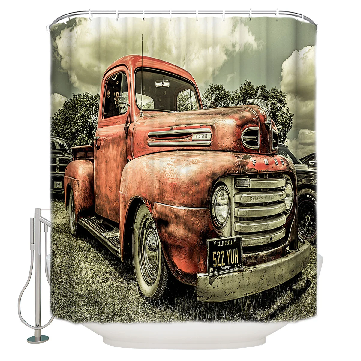 Farm Retro Car Pattern Shower Curtains Polyester Fabric Waterproof Bath Curtain | Дом и сад
