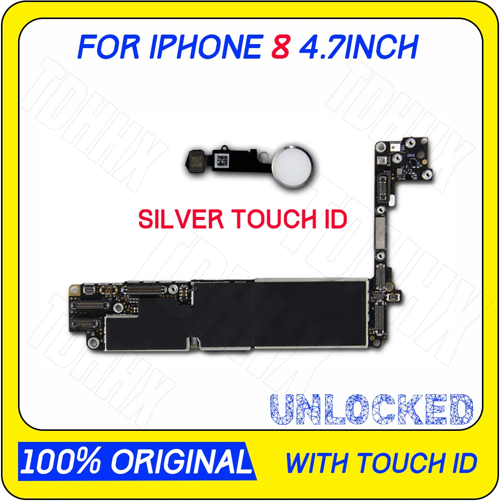 

100% Original unlocked for iphone 8 Motherboard With Touch ID/without Touch ID,for iphone 8 Logic boards 64gb