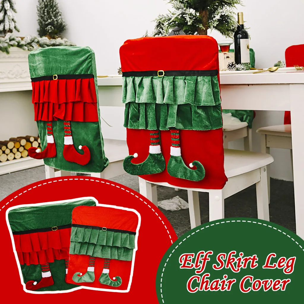 

Christmas Chair Covers Hanging Legs Red Feet Green Feet Chair Covers Protector Seat Slipcovers for Kitchen Hotel Banquet Wedding