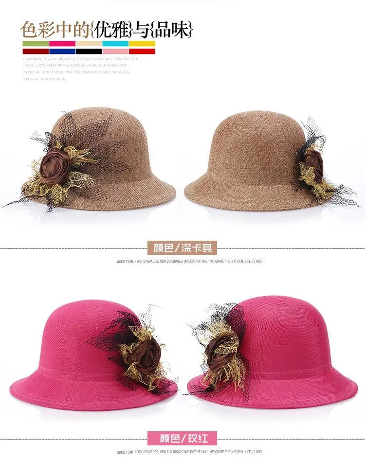 Модная женская шляпа, Весенняя летняя шляпа-котелок, соломенная Кепка, дышащая, солнцезащитная, льняная, марлевая, с цветами, элегантная
