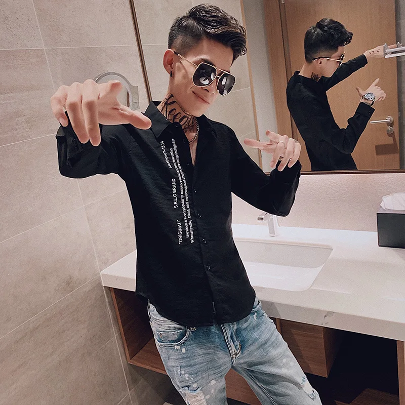 

Fashion 2019 Camisa Masculina Autumn New Long Sleeve Men Shirt Dress Slim Fit Embroidery Casual Shirts For Men Blouse 3XL-M Sale
