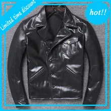 Мужская Черная куртка из коровьей кожи Брендовое винтажное толстое пальто из натуральной кожи дизайнерская повседневная куртка в байкерском и байкерском стиле