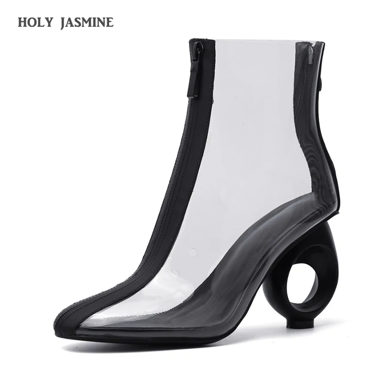 Ceny 2019 jesień nowy mody przezroczyste buty damskie pompy sandały damskie buty jasne masywne obcasy Plus rozmiar kostki buty dla kobiet