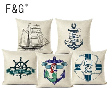 

Customized Pillowcases Blue Sea Compass Printed Cushion Cover Anchor Pattern Marine Ship Throw Pillow Case Decorative Home Decor