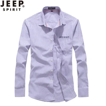 

JEEP SPIRIT Spring New Brand Shirt Men Business Casual Striped Long Sleeve Turn Down Collar Mens Shirts Plus Size 38-44 Shirts