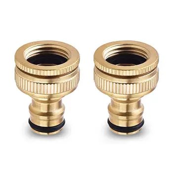 

2 Pack Brass Garden Hose/Hosepipe Tap Connector 1/2 Inch and 3/4 Inch 2-in-1 Female Threaded Faucet Adapter