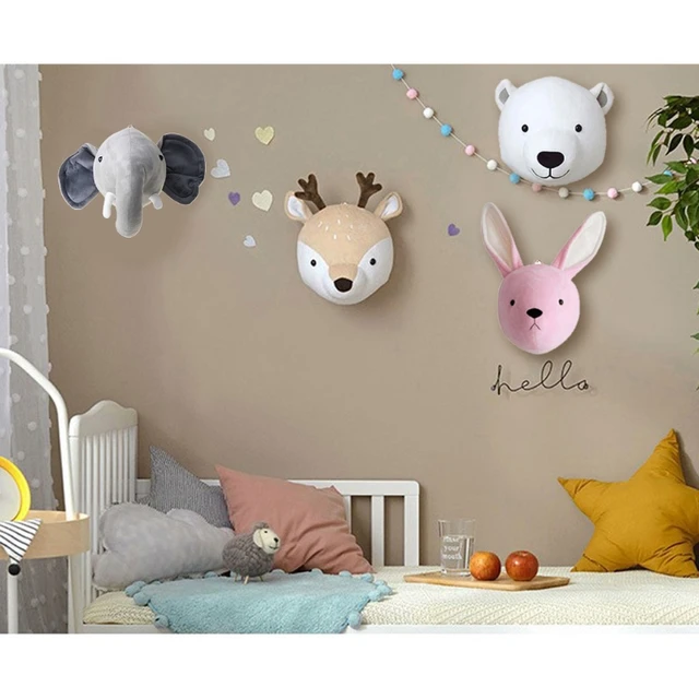 1Pc Kids Room Decoration 3D Animal Heads Wall Hanging Decor For Children Room Nursery Room Decoration Soft Install 1