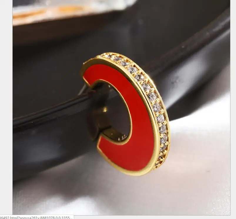 

women Fashion S925 Silver Needle Wine Red Enamel Earrings Arc Geometric Personality Earrings Single
