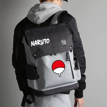 

New Anime NARUTO Uchiha Sasuke Itachi Sharingan Cosplay Props Canvas Backpack Zipper Large Capacity Knapsack Teens School Bags
