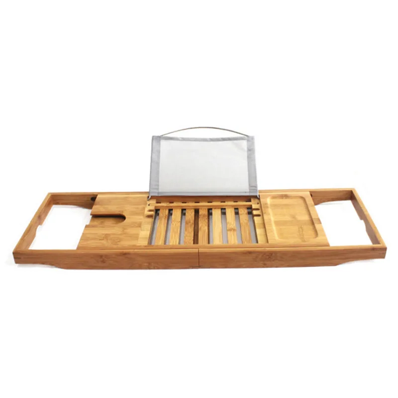 Bamboo Bath Tub Shelf Rack Multi-purpose Bathtub Board Tablet Mobile Phone Stand with Extending Sides Bathroom Bath Caddy Tray