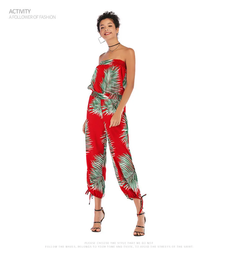 

Printed Chiffon Womens Rompers Casual Skinny Womens Jumpsuits Designer Red Luxury Ladies Jumpsuits