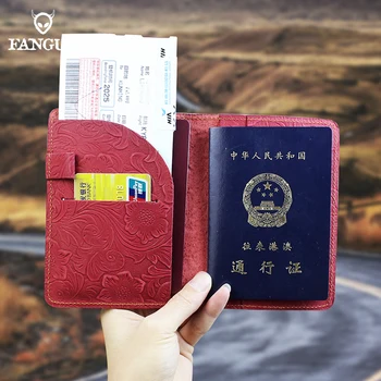 

Long Passport Cover Real Leather Handmade Genuine Leather Travel Air Ticket Credit Card Slot Cover Short Passport Wallet Tote