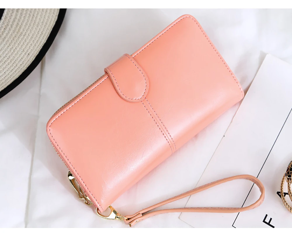 Women Oil Wax Leather Women's Wallet Female Purses Big Capacity Hasp Zipper Purse Ladies Long Wristlet Clutch Coin Card Holders Women Oil Wax Leather Women's Wallet Female Purses Big Capacity Hasp Zipper Purse Ladies Long Wristlet Clutch Coin Card Holders