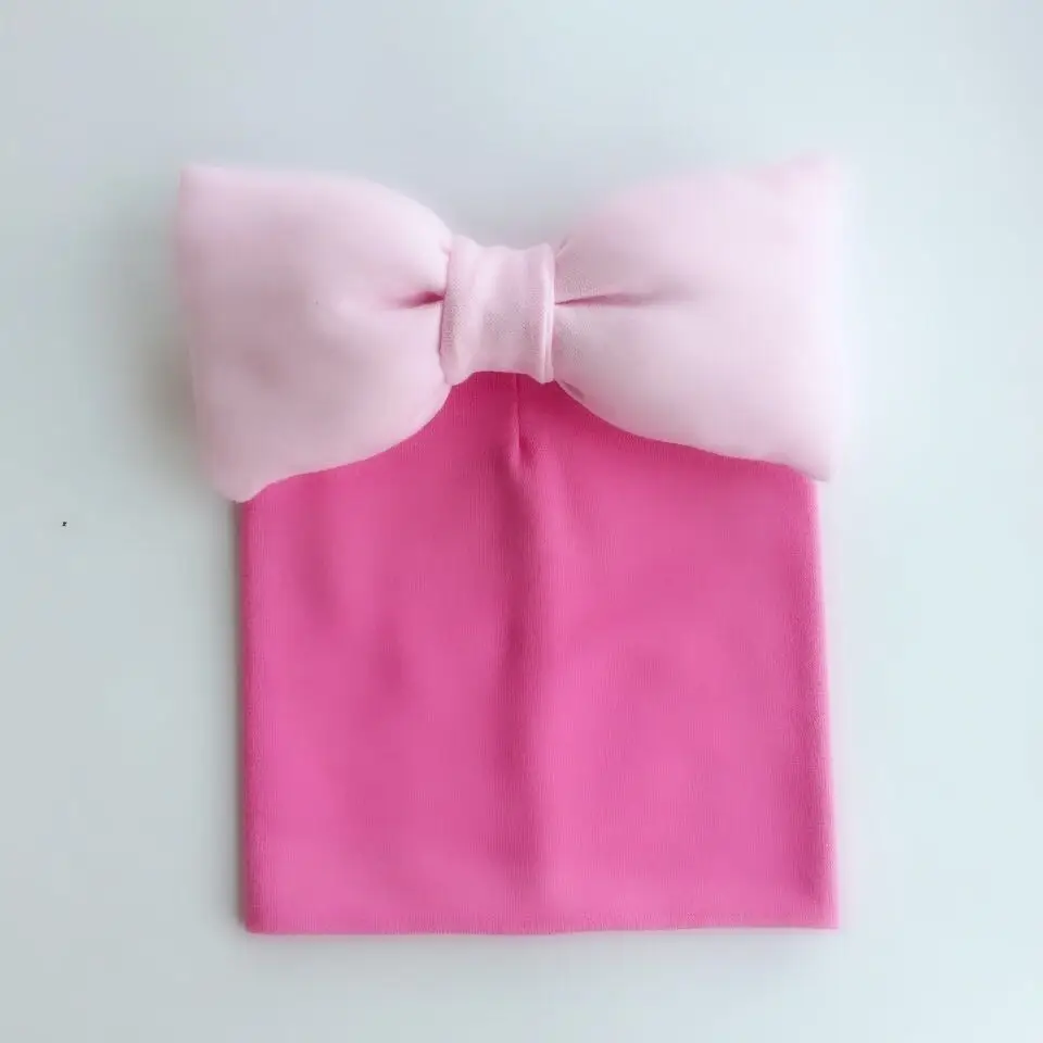 rose red Милая детская шапочка для новорожденных; леопардовая детская хлопковая шапка с большим галстуком-бабочкой; шапочка для девочек с бантиком-бабочкой - Color: rose red