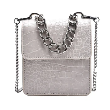 

Fashion Lady Shoulder Bag Chain Female Messenger Bag Square Youth Small Bag Stone Pattern Artificial Leather White Wild