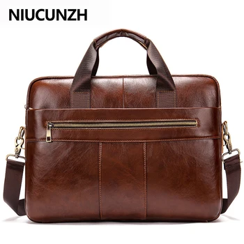 

NIUCUNZH Genuine Leather Men's Briefcase Laptop Bags Men's Office Bag For Men Messenger Bags Vintage Mens Leather Handbag