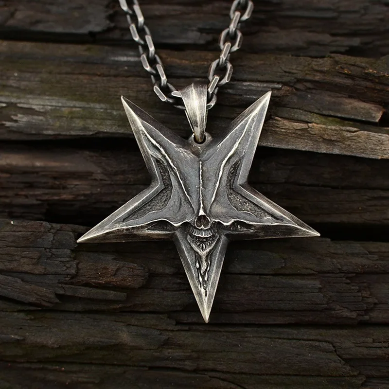 Винтажное мужское ожерелье s Satanic с изображением перевернутой пентаграммы, Череп, Кулон, Ожерелье для мужчин, панк, демон, хаос, звезда, Череп, ожерелье, Baphomet, ювелирное изделие Винтажное мужское ожерелье s Satanic с изображением перевернутой пентаграммы, Череп, Кулон, Ожерелье для мужчин, панк, демон, хаос, звезда, Череп, ожерелье, Baphomet, ювелирное изделие
