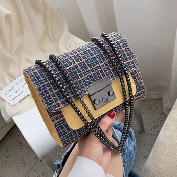

New Fashion Pathwork Linen Women Shoulder Crossbody Bags 2020 Vintage Chain Handbags Female Purses Ladies Messenger Bags