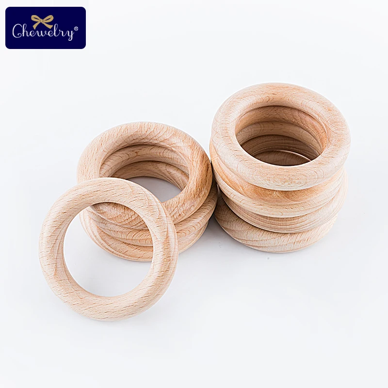 50PCS 40mm Beech Wooden Ring Baby Wooden Teether Rodent DIY Baby Bracelet Crafts Teething Toys Children's Product Accessories