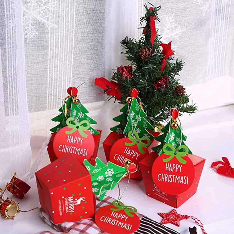 20 упаковок подарочных коробок для рождественской елки, вечерние конфет, бумажные коробки для конфет с мятой перечной, Подарочная коробка с колокольчиком