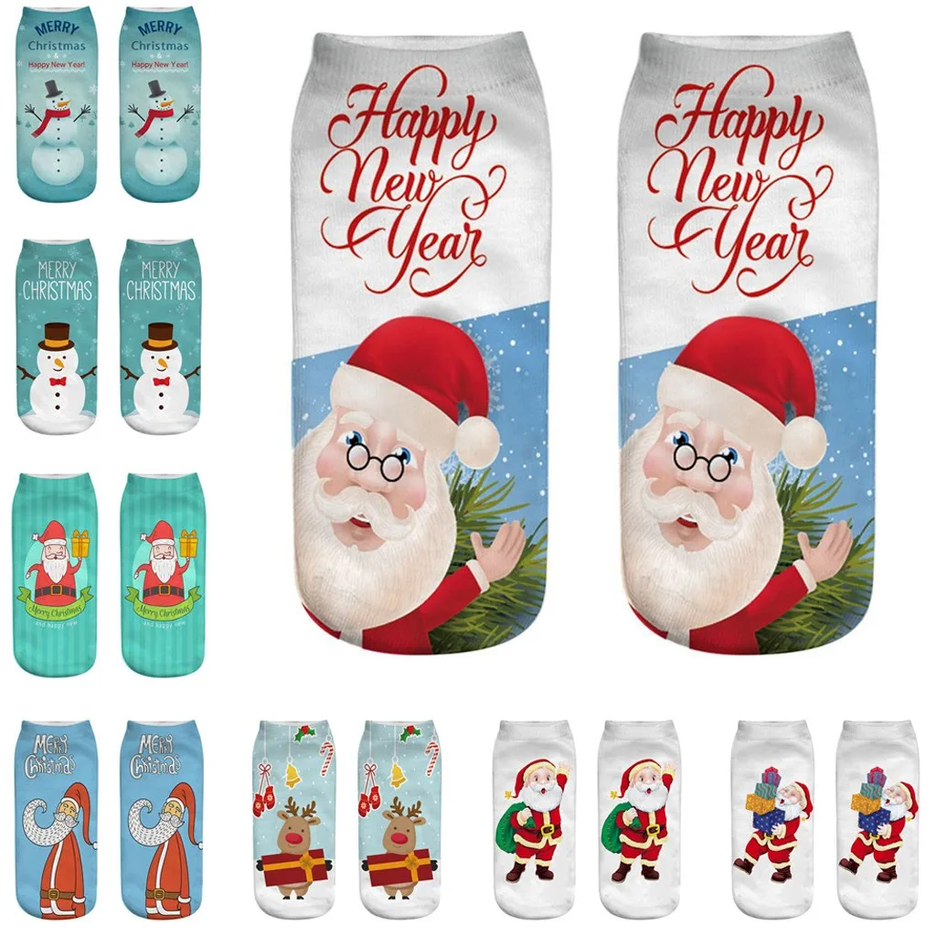 Милые рождественские носки, повседневные носки для работы, 3D Рождественский принт лося, средние Носки, сохраняющие тепло, женские Чулочные изделия, рождественский подарок