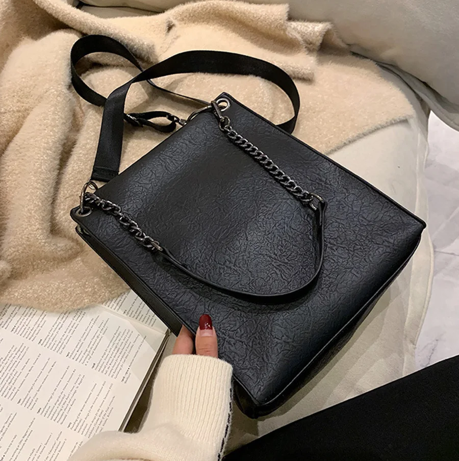 Mara's Dream New Solid Color Female Bag Shoulder Diagonal Chain Bag Black Vertical Square Shoulder Bag