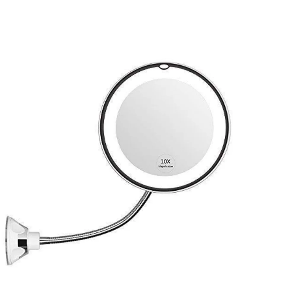 Светодиодный косметическое зеркало 10X зеркало с увеличительным увеличением, регулируемое вращение на 360 градусов, гибкое зеркало, инструмент для макияжа