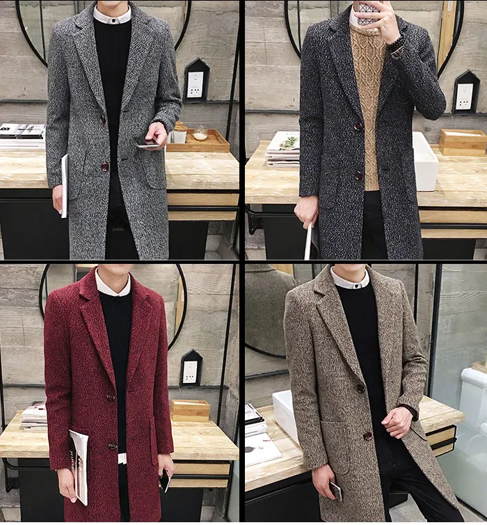 Autumn And Winter Men's Slim Woolen Coat Korean Long Section Fashion Woolen Coat