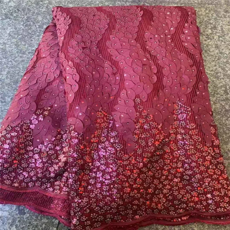 African Sequence Fabrics pink for Bridal Materials Lace High Quality Sequins Fabric Nigerian Mesh Net | Дом и сад