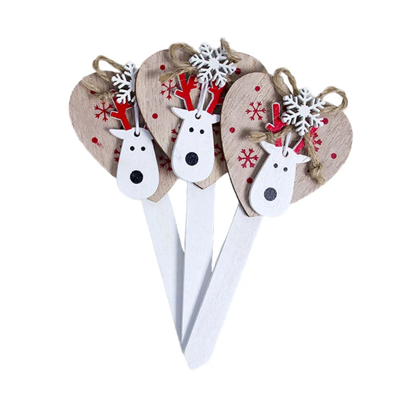 Christmas Baking Decorations Christmas Birthday Cake Card Wooden Ornament With A Snowy Elk Head Christmas Gift - Цвет: F