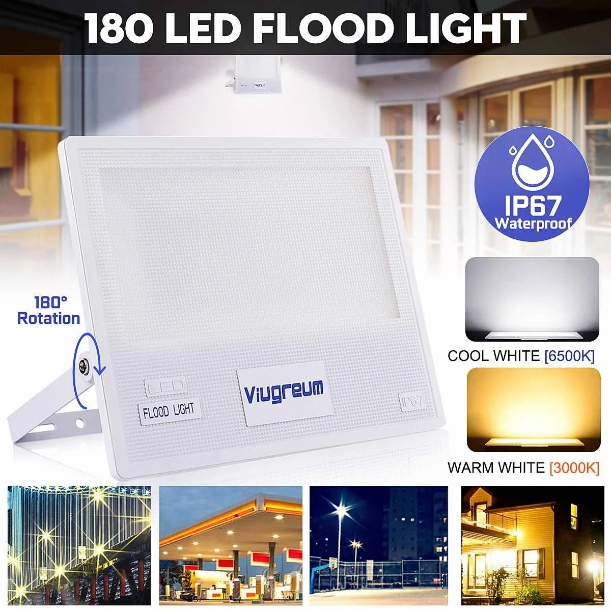 

180 LED 3000K Flood Light Lamp 150W 16000LM IP67 Outdoor Work Wall Ceiling Lights Waterproof Floodlights Garage Garden Yard Lawn