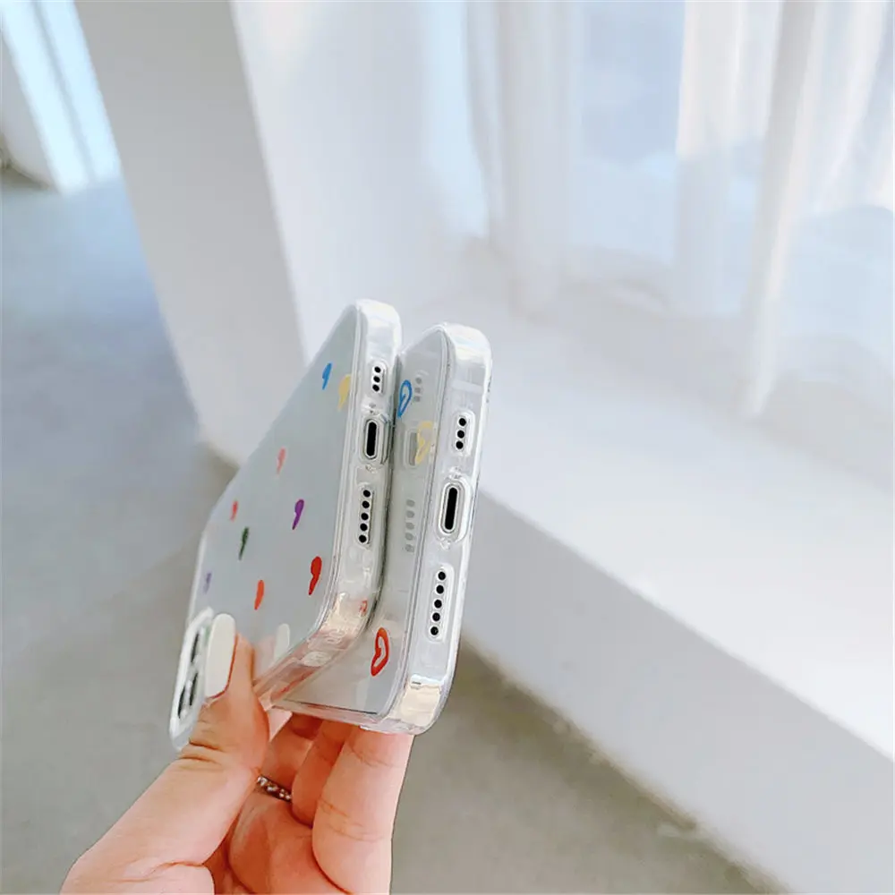 שקוף חמוד אהבת לב רך טלפון מקרה עבור iPhone 11 12 מיני Pro מקסימום צבעים בוהקים ברור עבור Iphone 7 8 בתוספת X XS XR SE 2020 iphone 12 mini clear case