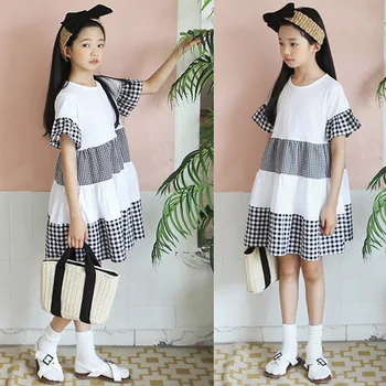 

Children's wear 2020 new summer big children's plaid dress children's cake dress girl clothes 14Y