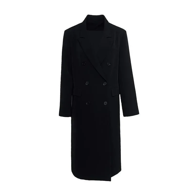 Black Suit Windbreaker Women's 2021 Spring Autumn Female New Versatile High-End Temperament Mid-Length Coat Jacket For Commuting