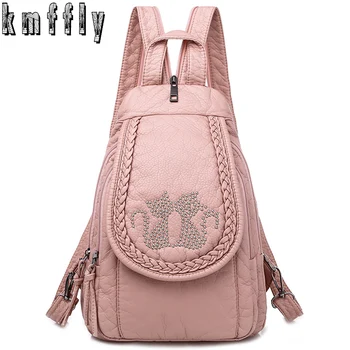 여성용 부드러운 세탁 가죽 배낭, 귀여운 작은 배낭, 여아용 학교 가방, Sac a dos 여행 배낭, Mochila Feminina, 신제품