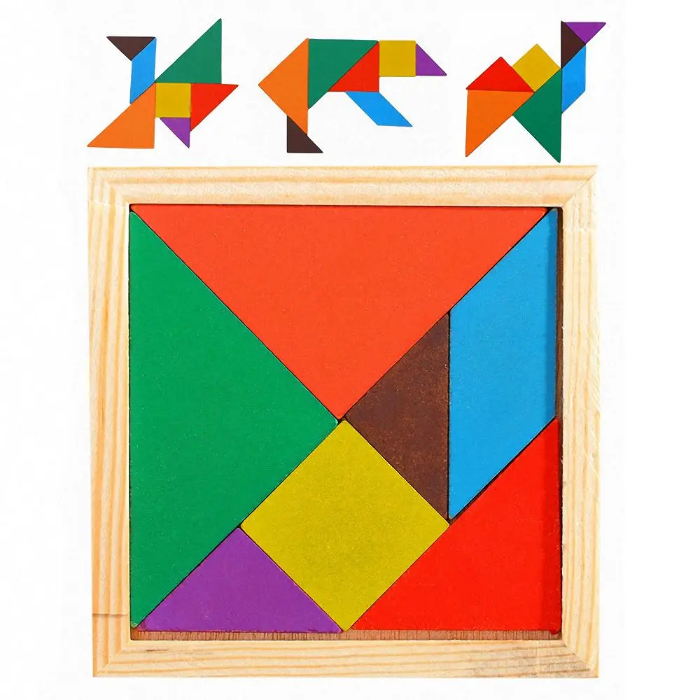 

1 PCS Montessori Wooden Tangram 7 Piece Jigsaw Puzzle Colorful Square IQ Game Brain Teaser Intelligent Educational Toys for Kids