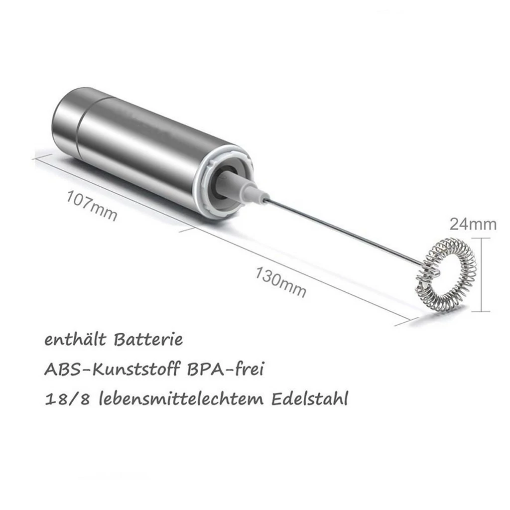 Electric Stainless Milk Frother with Single Spring Whisk Head & Storage Tube