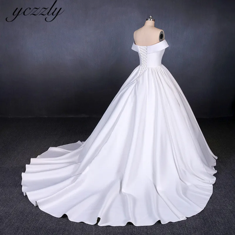 Abiti Da Sposa простое бальное платье с открытыми плечами сатиновое свадебное платье плюс размер Королевское свадебное платье принцессы длинное свадебное платье