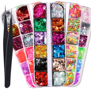 

Mirror Sparkly Butterfly Nail Sequins Paillette Mixed Colors Nail Holographics Glitter 3D Flakes Slices Spangle Set