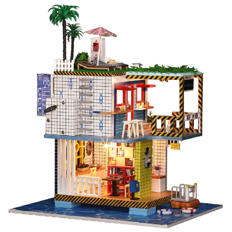 

Furniture Doll House Wooden Miniature Diy Dollhouse Furniture Kit Assemble Doll Home Toys for Christmas Children Girl Gift