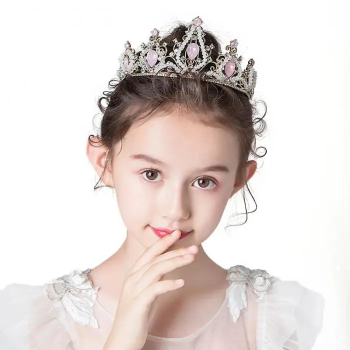 FORSEVEN Sweet Princess Childrens Crown Headdress Girl Tiaras Headband Cute Crown Crystal Birthday Party Hair Accessories JL