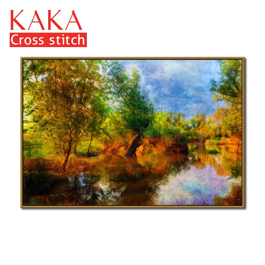 

Cross stitch kits,Embroidery needlework sets with printed pattern,11CT-canvas for Home Decor Painting,Landscape Full NCKS045